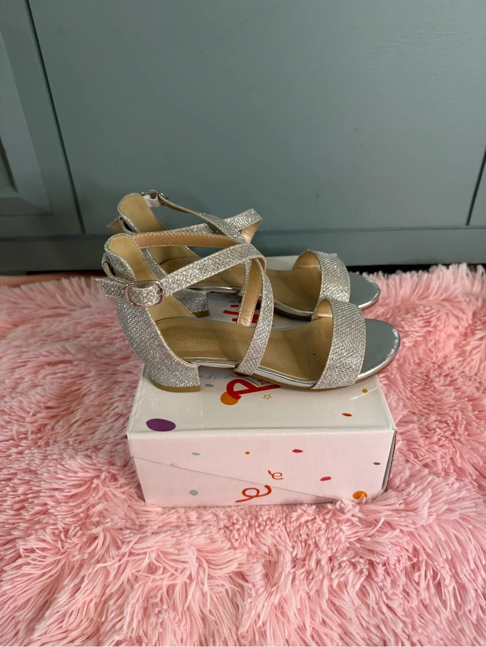 Girls Size 12 Silver Glitter Strappy Sandals